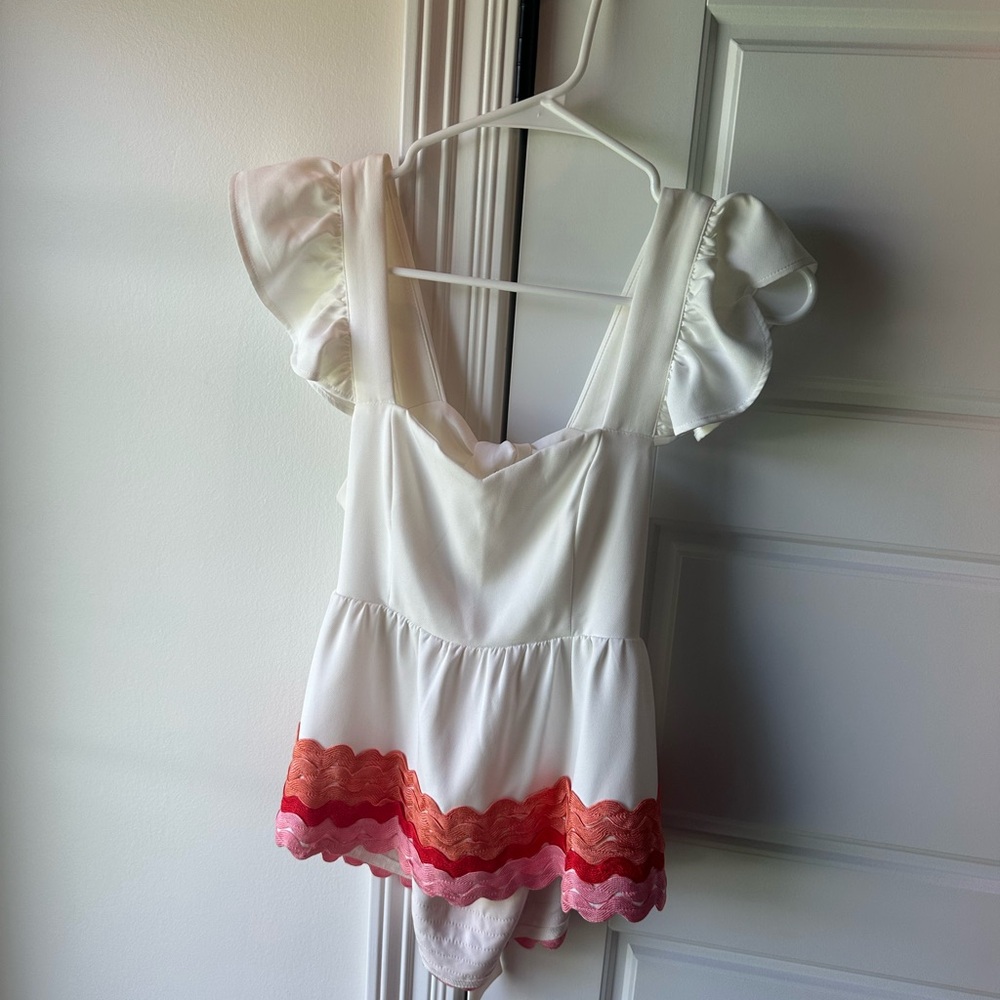 TCEC White and Pink Ruffle Top